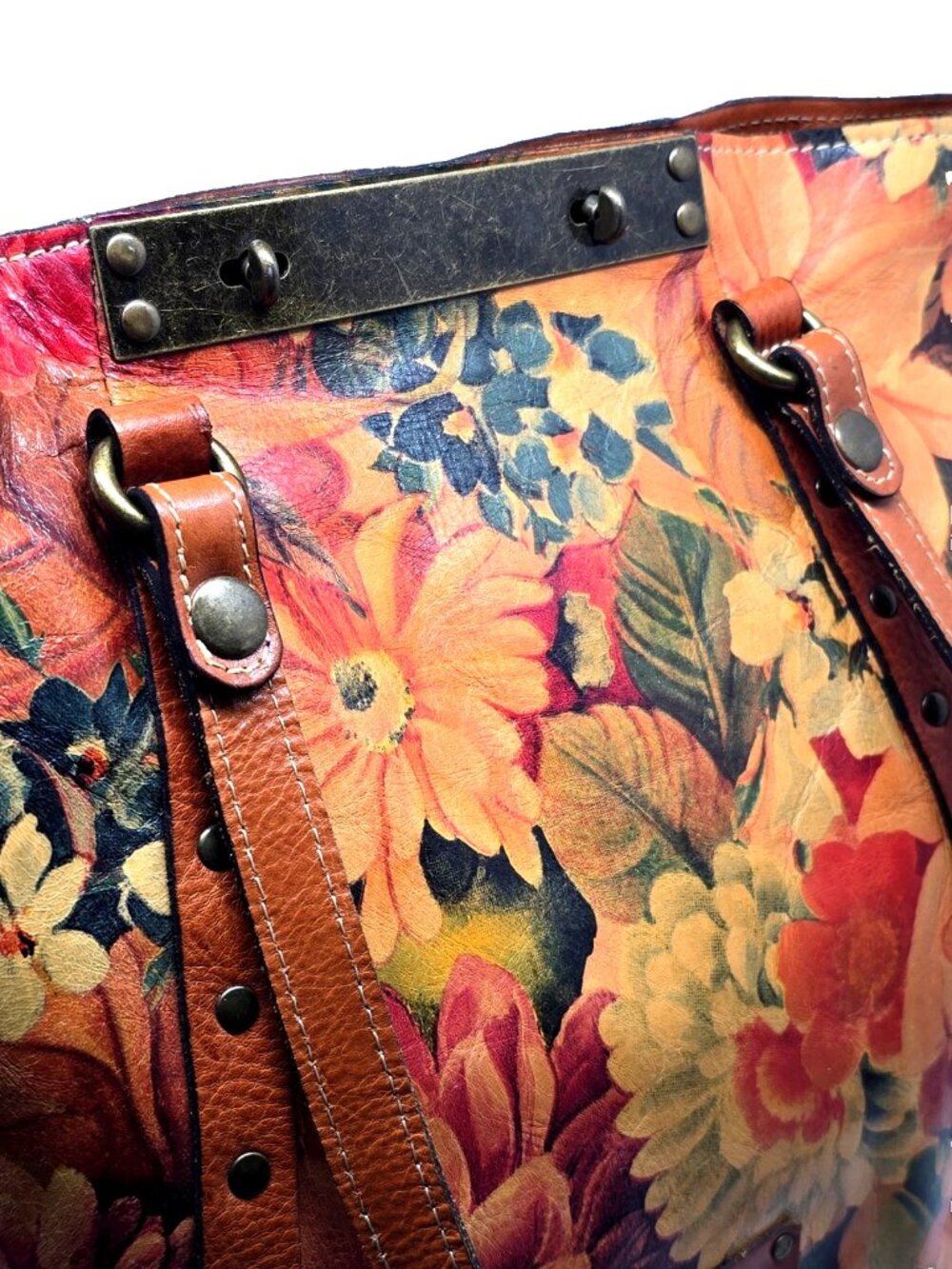 Patricia Nash Benvenuto Floral Distressed Leather Tote Shoulder Bag Studded - Picture 6 of 12